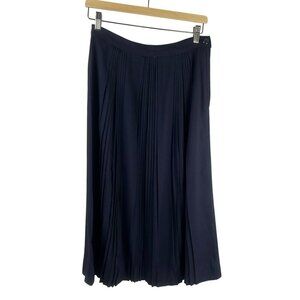 Vintage 80s Pleated Maxi Skirt Women Small Navy Blue A Line Career Prep Classic